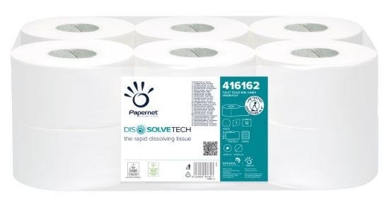 Picture of DISSOLVE TECH 1PLY MINI JUMBO TOILET ROLL - 300M WHITE (PURE) (12)