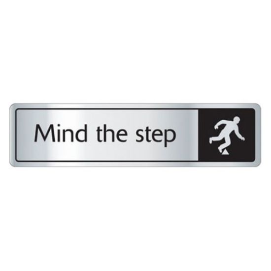 Picture of MIND THE STEP SIGN S/A 43X178MM BLACK & SILVER