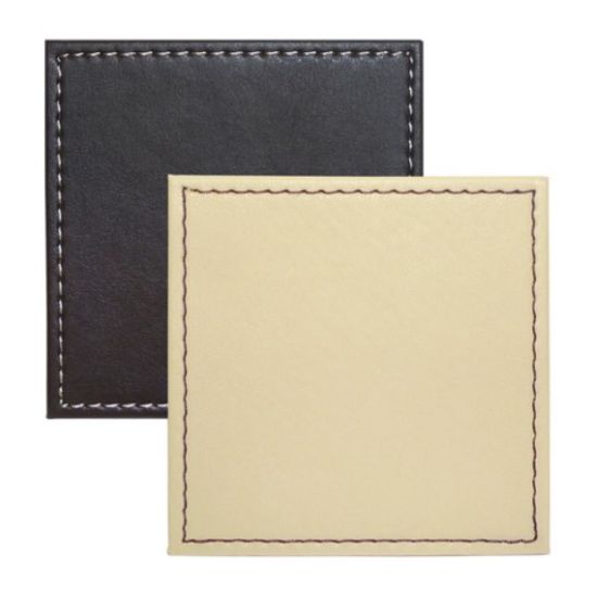 Picture of COASTER SET (4) FAUX LEATHER REVERSIBLE CHOCOLATE/CREAM