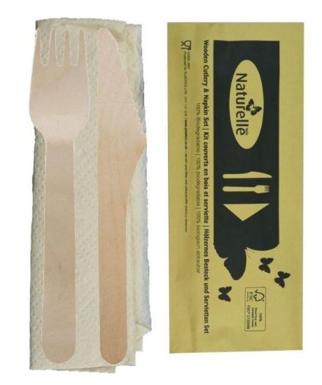 Picture of KRAFT WRAPPED MEAL PACK 3 IN 1 INCLUDES WOODEN KNIFE FORK AND NAPKIN (250)