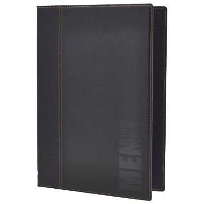 Picture of CONTEMPORARY A4 MENU HOLDER BLACK WITH EMBEDDED MENU TEXT 4 PAGES