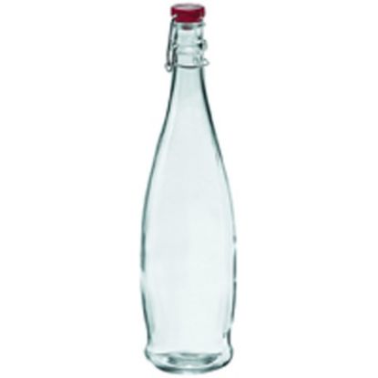 Picture of TABLE WATER BOTTLE GLASS WITH RED LID 35OZ