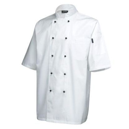 Picture of SUPERIOR WHITE CHEF JACKET STUD BUTTONS SHORT SLEEVE (S)