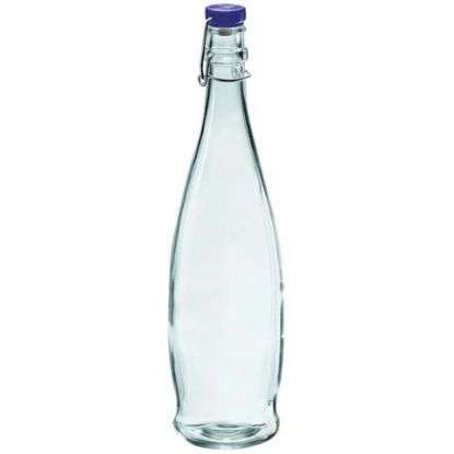 Picture of TABLE WATER BOTTLE GLASS WITH BLUE LID 35OZ