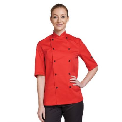 Picture of CHEF JACKET SHORT SLEEVE WITH STUD CAPS MEDIUM RED