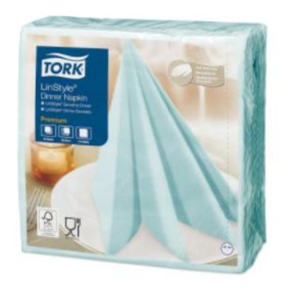 Picture of TORK LINSTYLE DINNER NAPKIN 4 FOLD 39CM AQUA BLUE  (600)