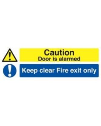 Picture of FIRE EXIT ONLY & CAUTION THIS DOOR IS ALARMED SIGN 150X450 S/A