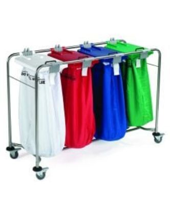 Picture of JANGRO LAUNDRY CART 4 BAG WITH  WHT/GRN/RED/BLU LID SIZE W135CM X H 93CM X D49CM